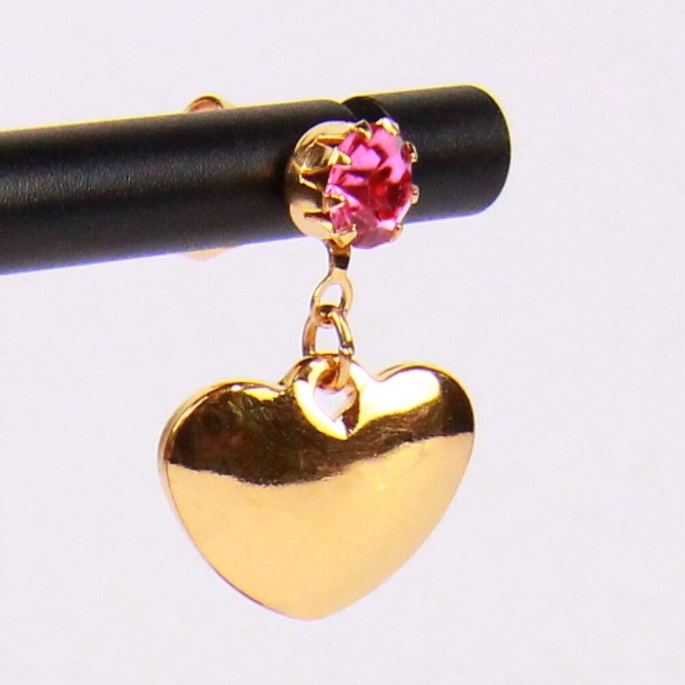Vintage Avon 1995 Gold Tone and Pink Rhinestone Heart Earrings - Picture 5 of 5
